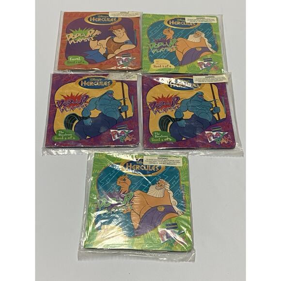 Disney Hercules Blockbuster Play Pak Set of 5 Pop-Up Books 1997 Missing Book 3 - Picture 1 of 6